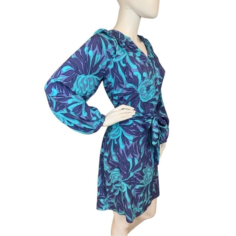 Banana Republic Blue and Purple Floral Shirtdress with Belt Size 12 - Picture 4 of 10